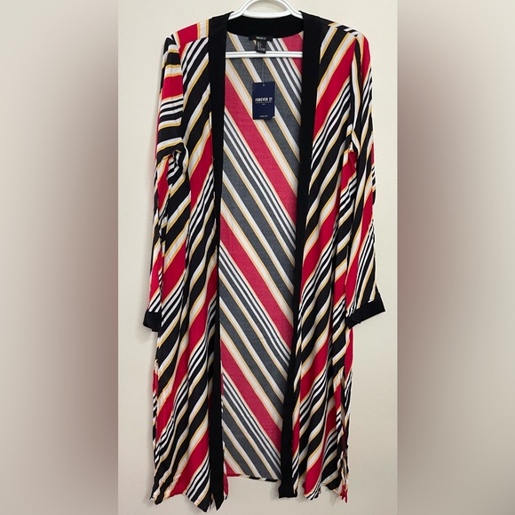 Forever 21 Casual Jacket Cover Up Kimono Cardigan Stripes Multicolor Sz L. NWT - Picture 3 of 17